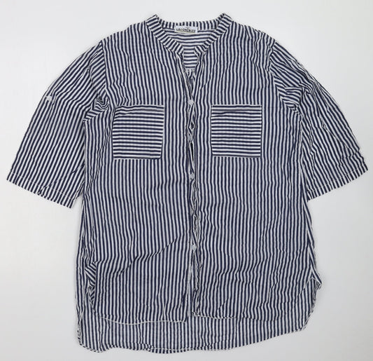 Lacon Bleu Womens Blue Striped  Basic Button-Up Size XL