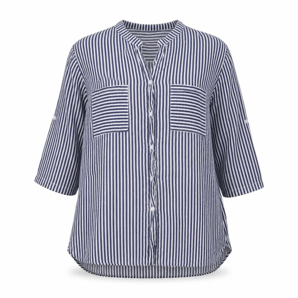 Lacon Bleu Womens Blue Striped  Basic Button-Up Size XL