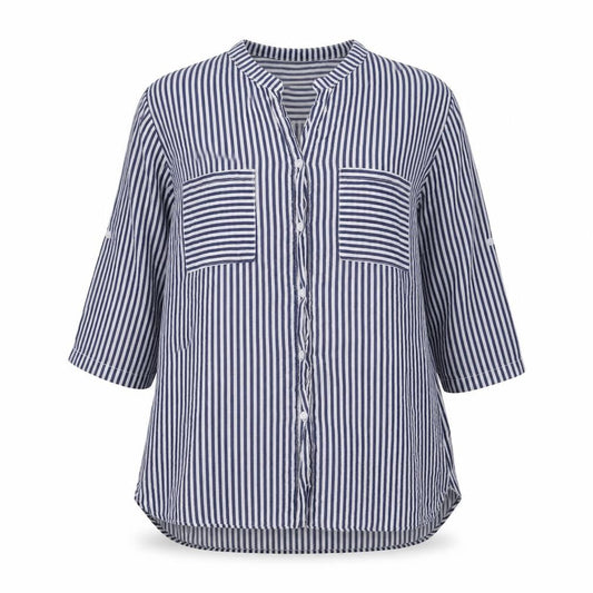 Lacon Bleu Womens Blue Striped  Basic Button-Up Size XL