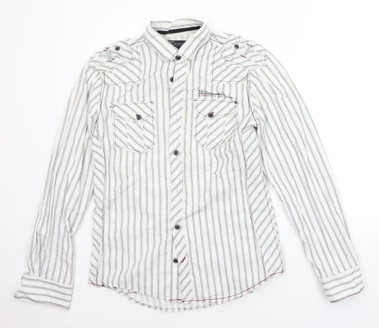 NEXT Mens White Striped   Button-Up Size M