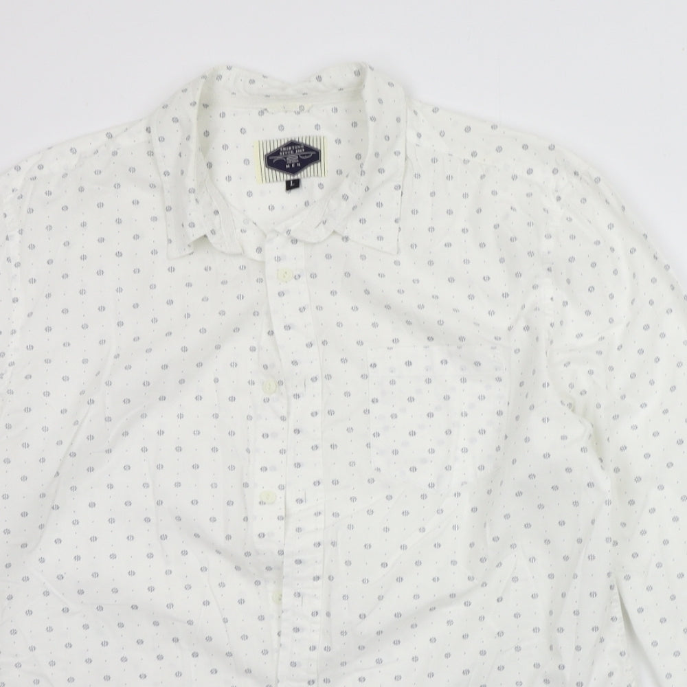 New Look Mens White Geometric   Button-Up Size L