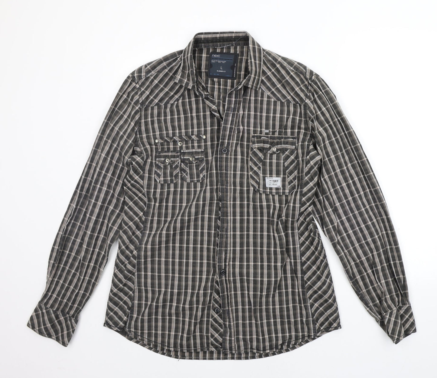 NEXT Mens Green Striped   Button-Up Size L