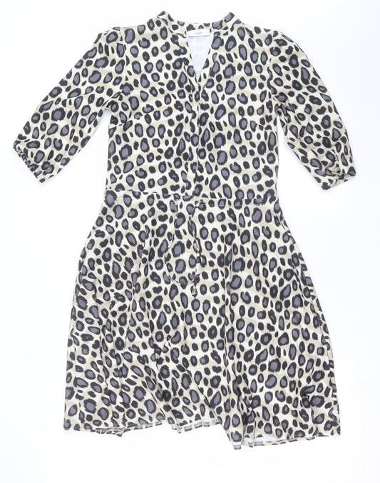 Lanti Womens Beige Animal Print  Fit & Flare  Size 6