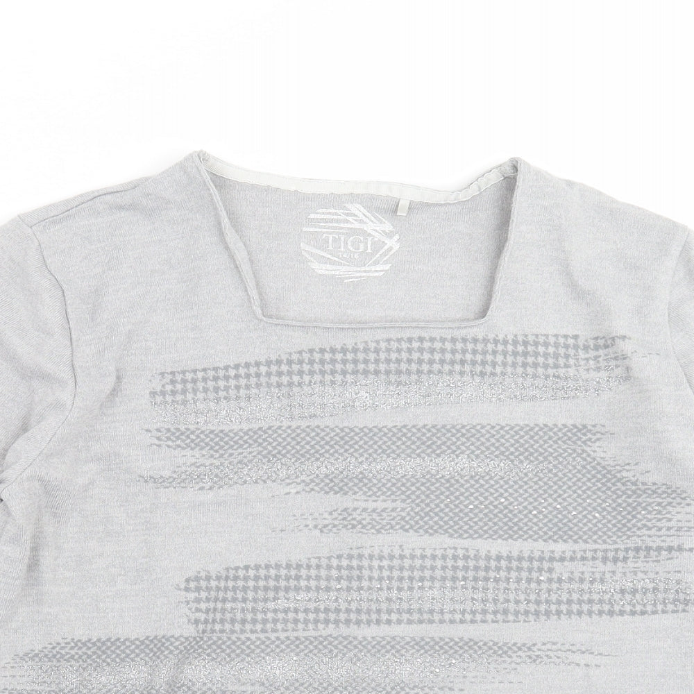 TIGI Womens Grey Geometric Knit Pullover Jumper Size 14
