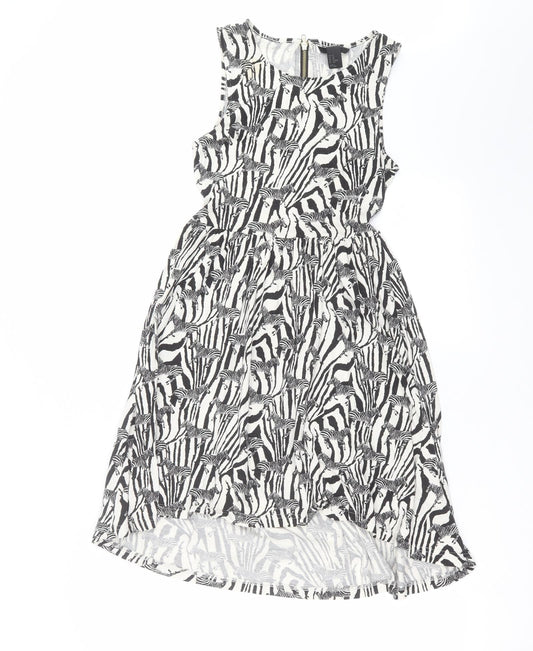 H&M Womens Black Animal Print  Fit & Flare  Size XS  - zebra print
