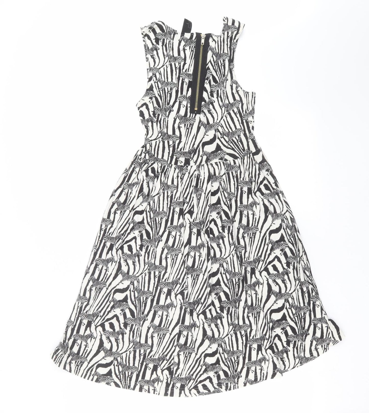 H&M Womens Black Animal Print  Fit & Flare  Size XS  - zebra print