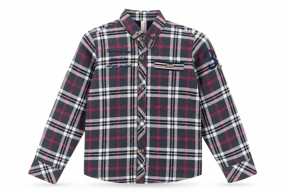 negin couture Boys Grey Check  Basic Button-Up Size 4 Years