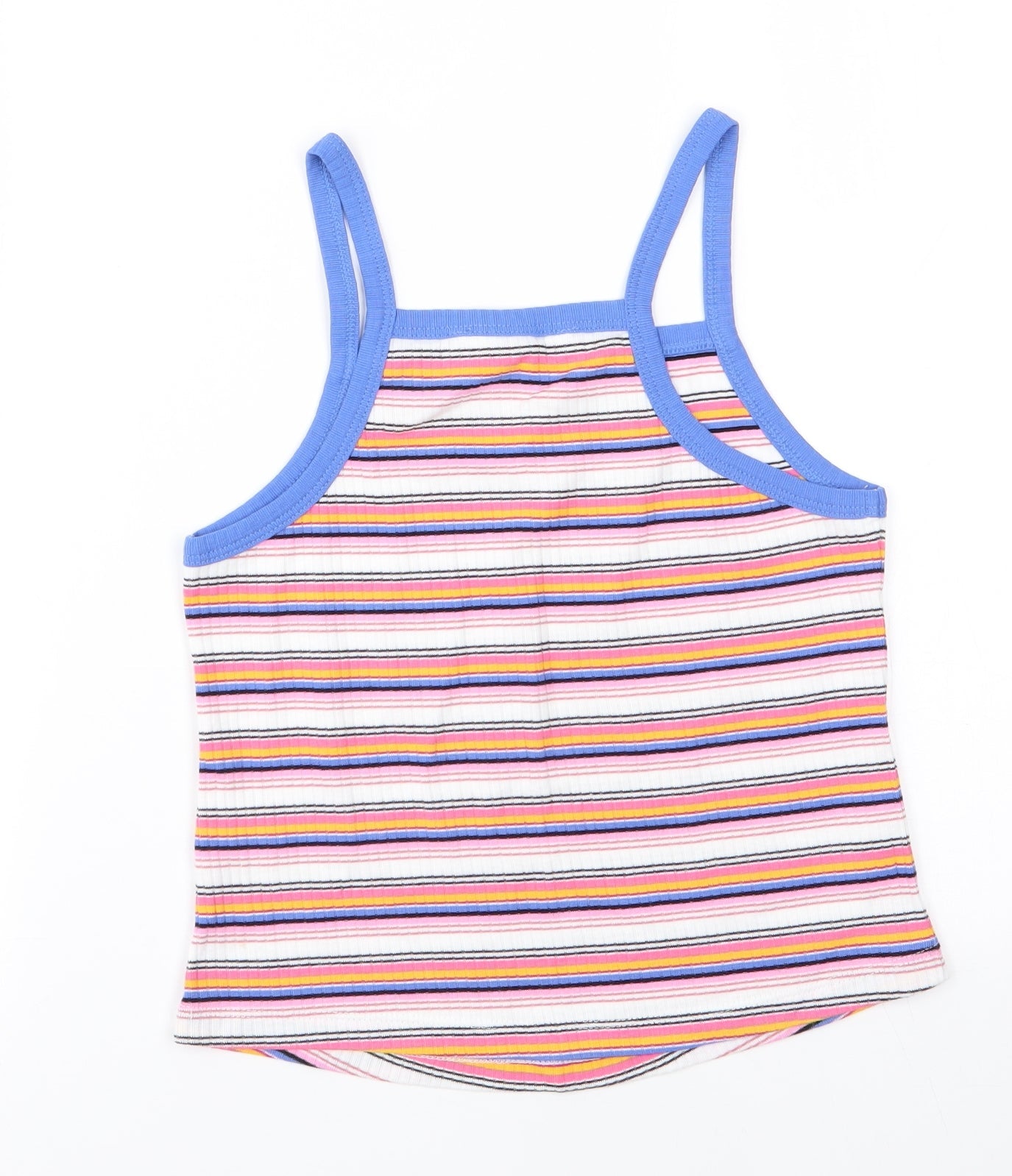 M&S Girls White Striped  Basic Tank Size 9-10 Years