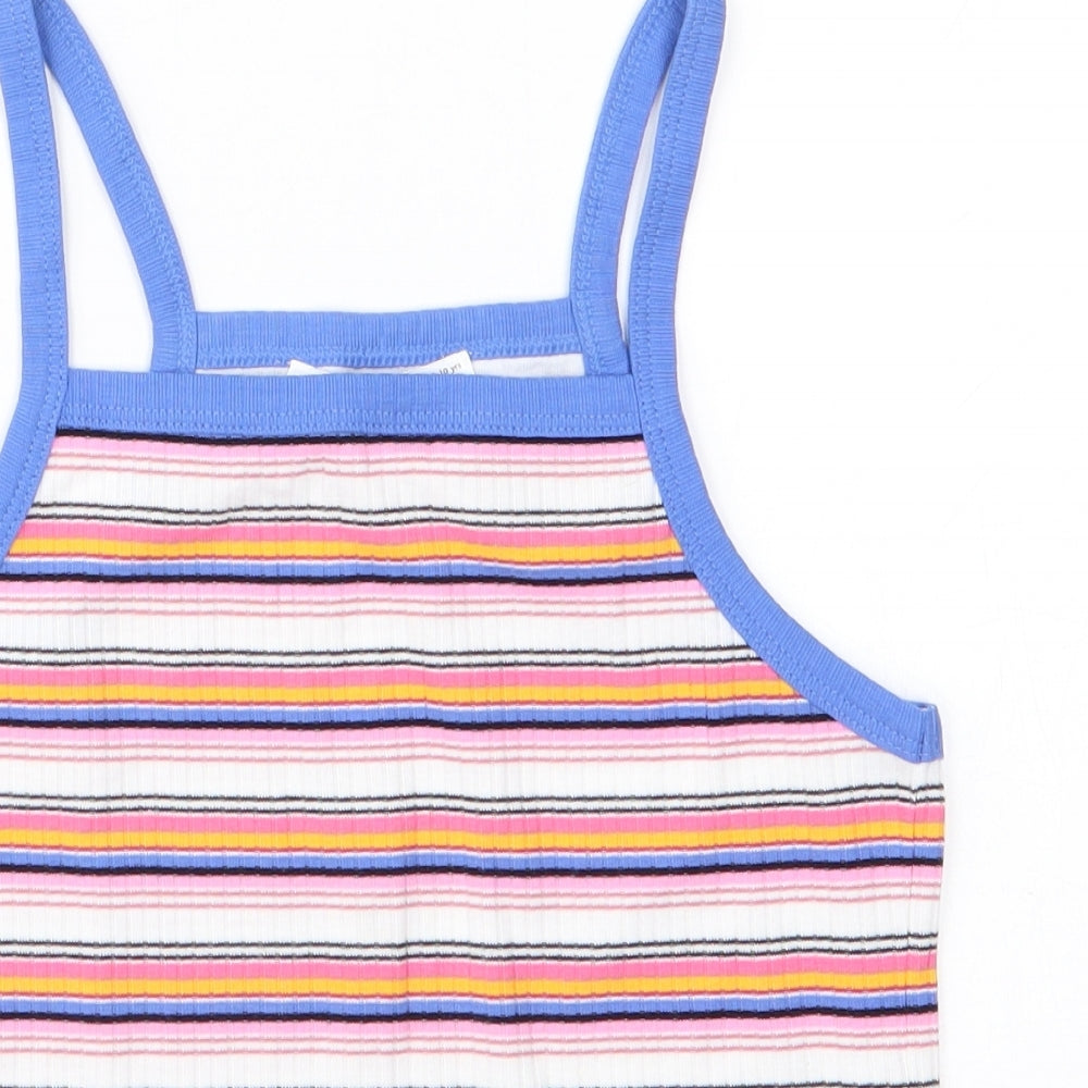 M&S Girls White Striped  Basic Tank Size 9-10 Years