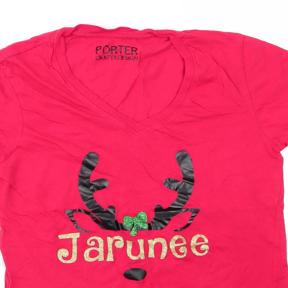 Porter craft & Design Womens Red   Basic T-Shirt Size S  - Jarunee
