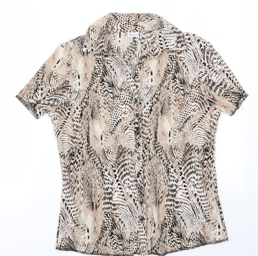 Damart Womens Brown Animal Print  Basic Button-Up Size 14