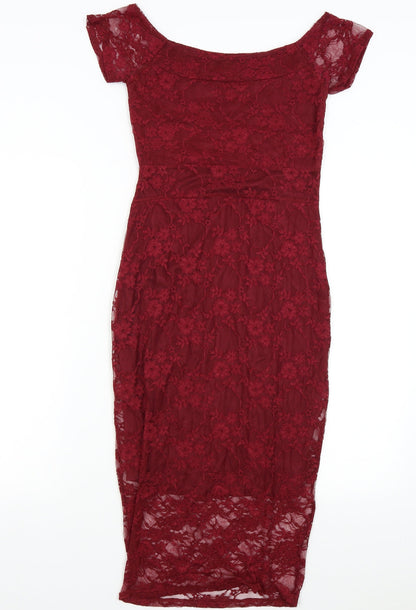 Boohoo Womens Red  Lace Bodycon  Size 8