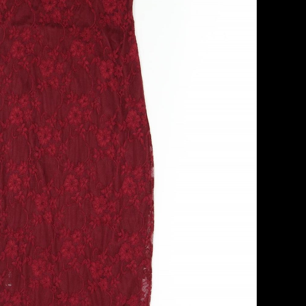 Boohoo Womens Red  Lace Bodycon  Size 8