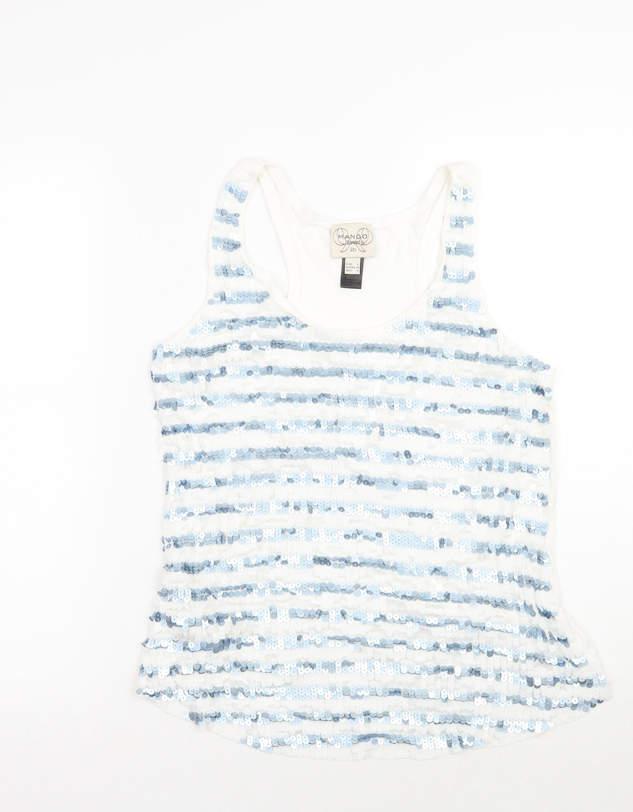 Mango Womens White Striped  Basic Tank Size L