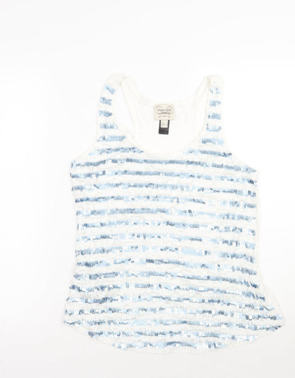 Mango Womens White Striped  Basic Tank Size L