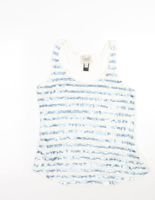 Mango Womens White Striped  Basic Tank Size L