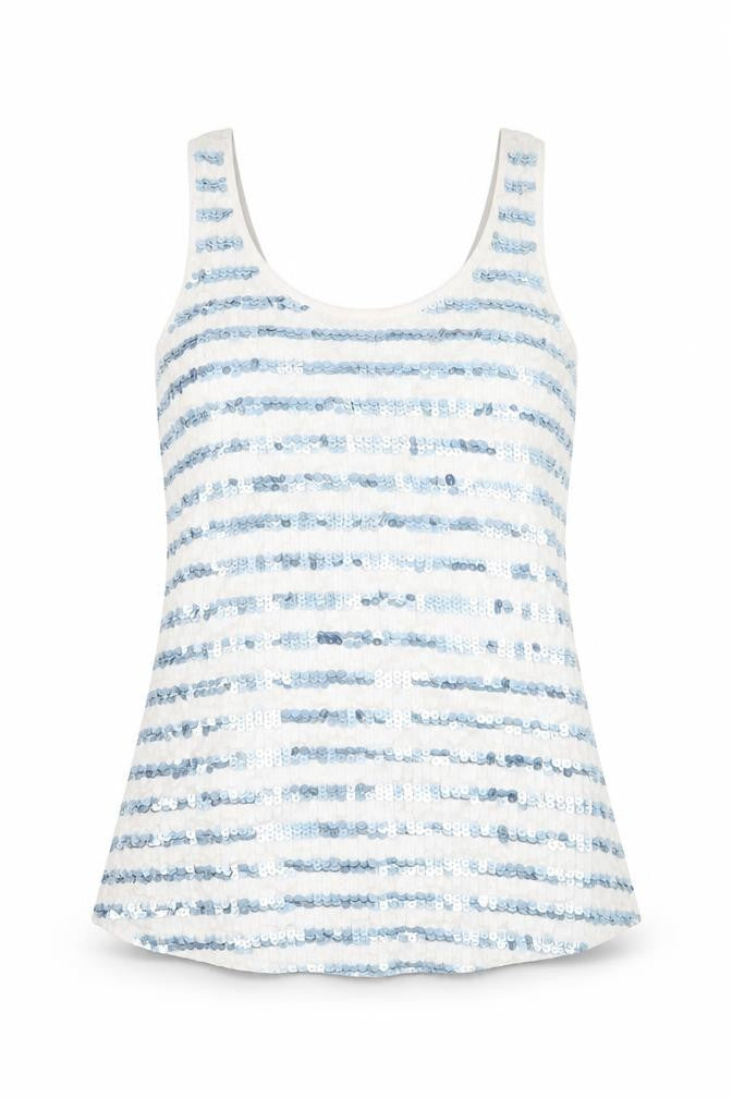 Mango Womens White Striped  Basic Tank Size L