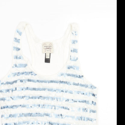 Mango Womens White Striped  Basic Tank Size L