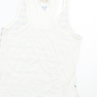 Mango Womens White Striped  Basic Tank Size L