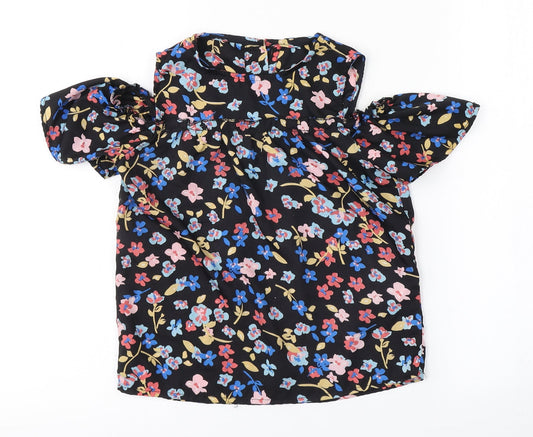 Preworn Girls Black Fair Isle  Basic Blouse Size 10-11 Years
