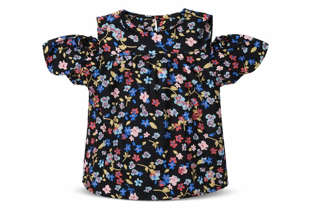 Preworn Girls Black Fair Isle  Basic Blouse Size 10-11 Years