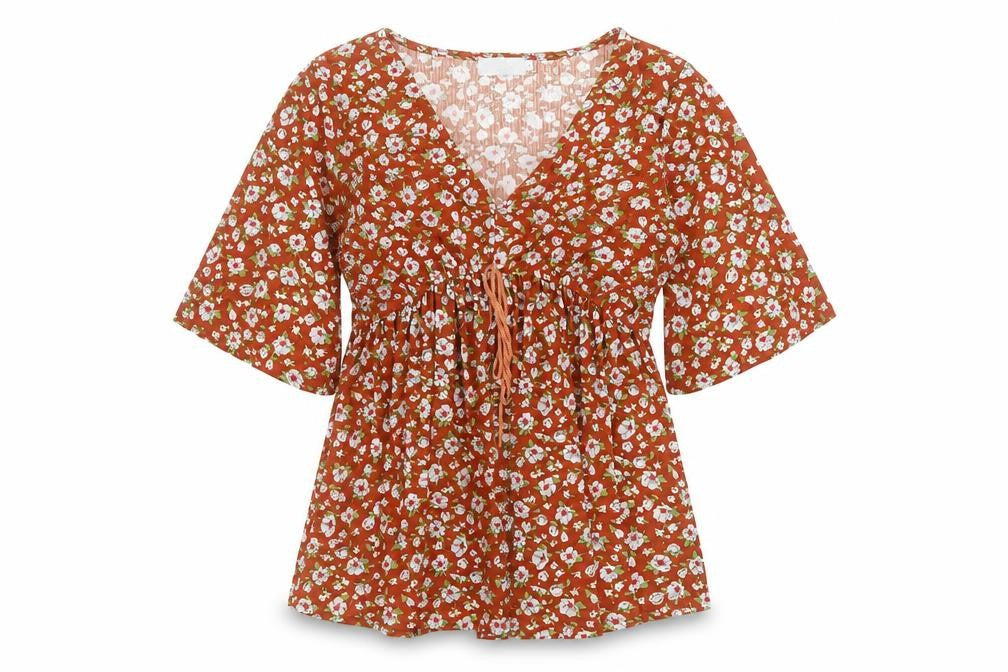 TEMT Womens Orange Floral  A-Line  Size M