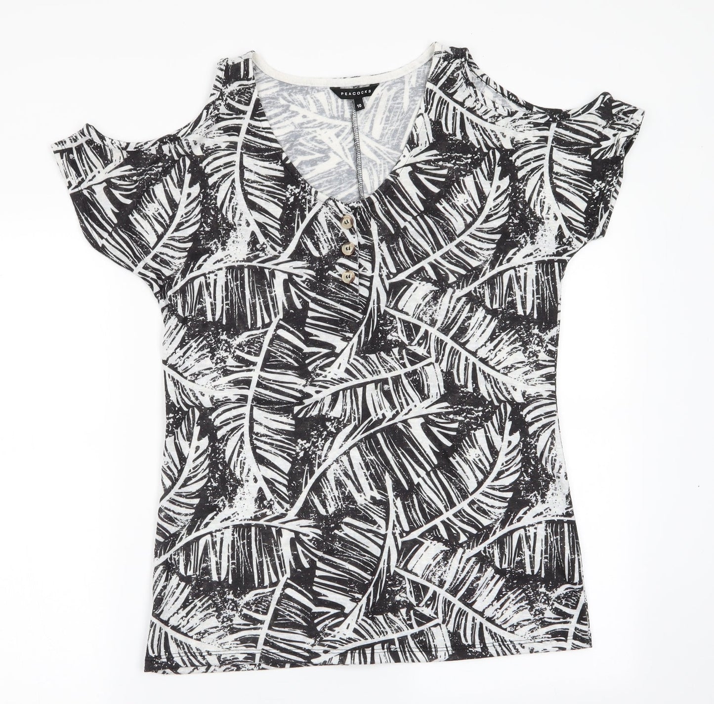 Peacocks Womens Black Floral  Tunic T-Shirt Size 10  - Cut out shoulders