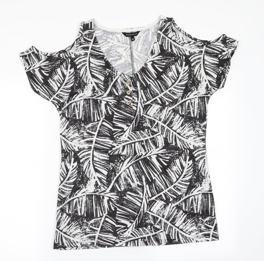 Peacocks Womens Black Floral  Tunic T-Shirt Size 10  - Cut out shoulders