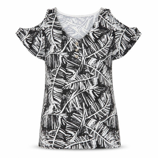 Peacocks Womens Black Floral  Tunic T-Shirt Size 10  - Cut out shoulders