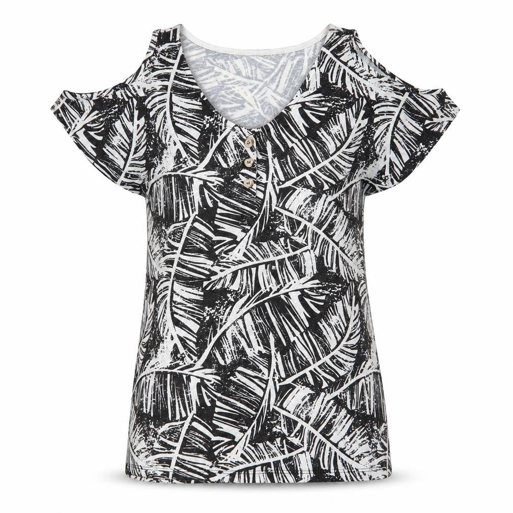 Peacocks Womens Black Floral  Tunic T-Shirt Size 10  - Cut out shoulders