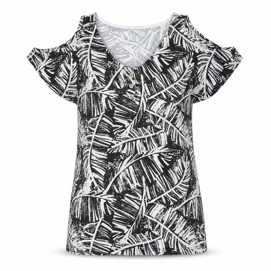 Peacocks Womens Black Floral  Tunic T-Shirt Size 10  - Cut out shoulders