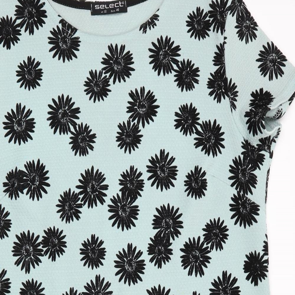 Select Womens Green Floral  A-Line  Size 12  - Black Flower Print
