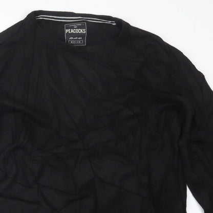 Preloved Peacocks Mens Black  Knit Pullover Jumper Size M - Detail