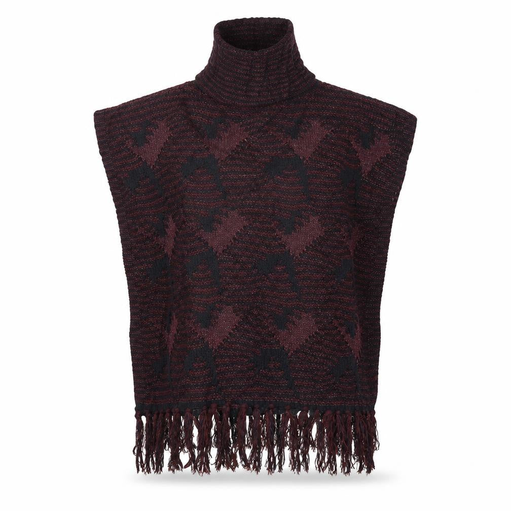TU Womens Red Check Knit Cape Jumper One Size