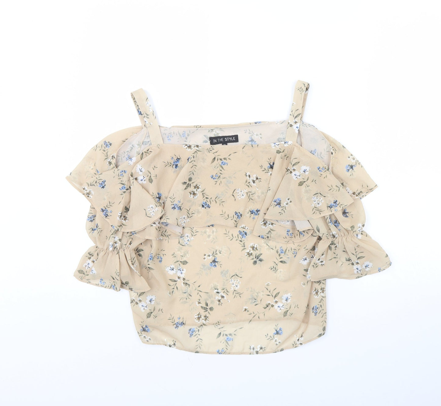 In the Style Womens Beige Floral  Basic Blouse Size 10