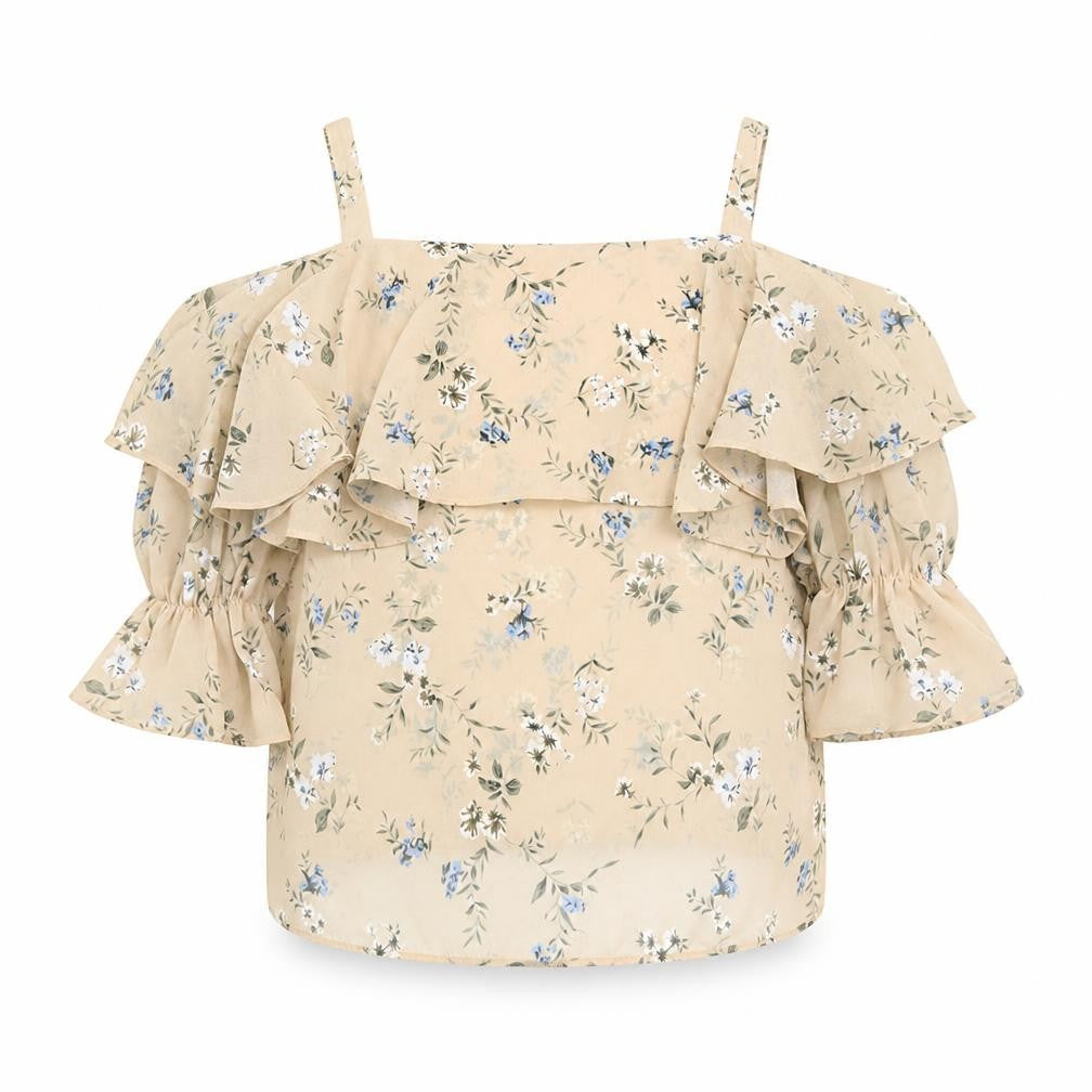 In the Style Womens Beige Floral  Basic Blouse Size 10