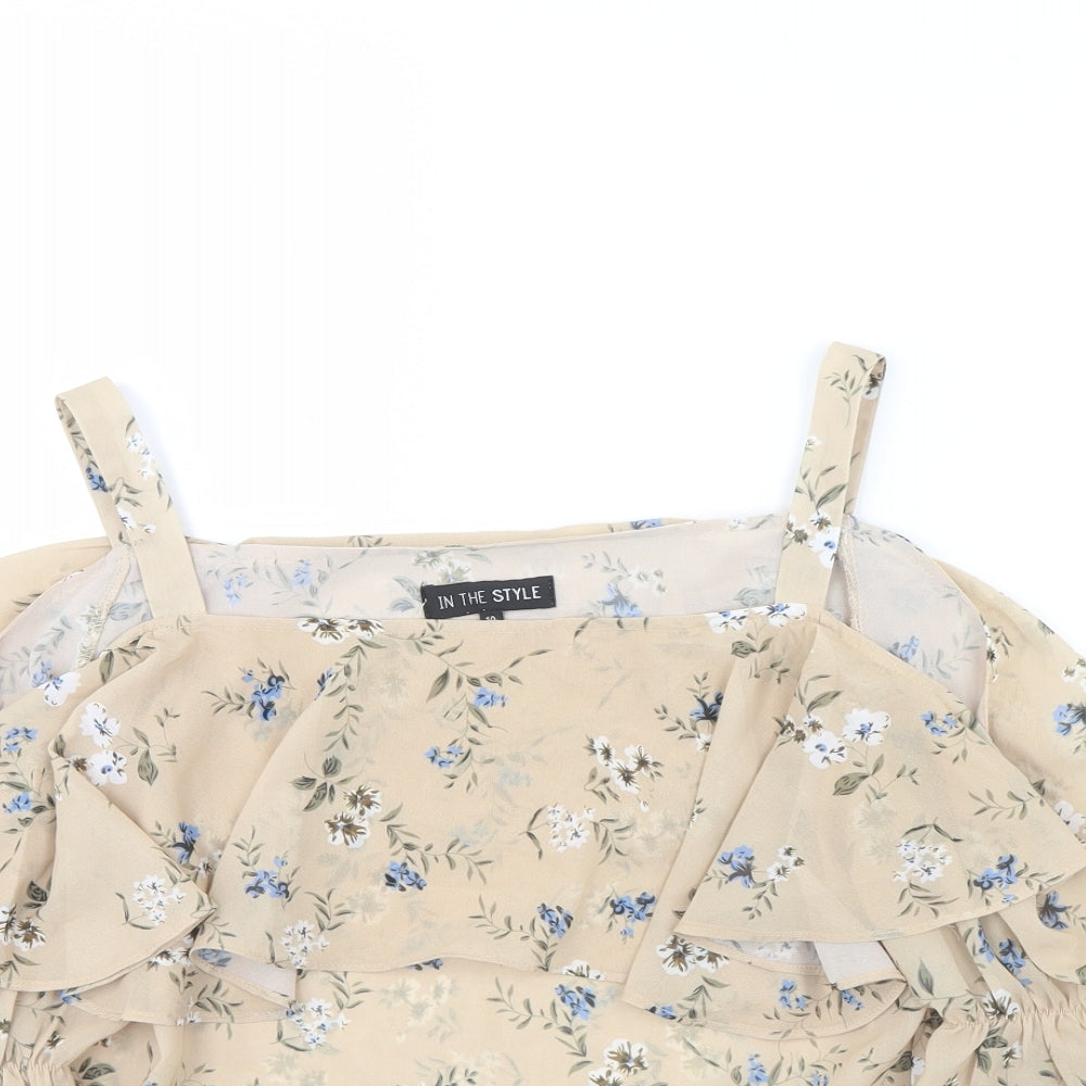 In the Style Womens Beige Floral  Basic Blouse Size 10