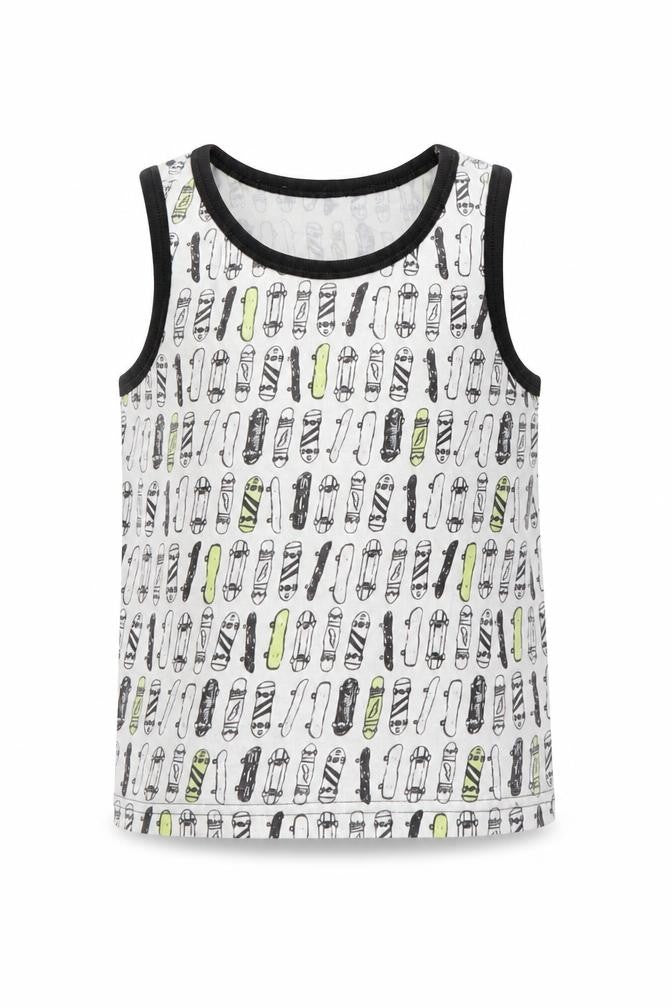 Primark Boys White Spotted  Basic Tank Size 5 Years  - Skateboard