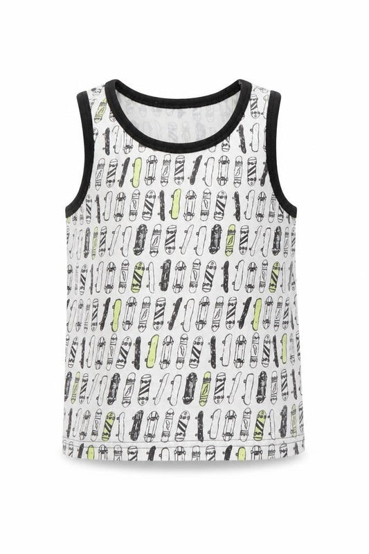 Primark Boys White Spotted  Basic Tank Size 5 Years  - Skateboard