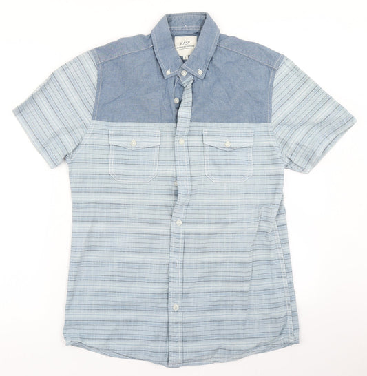 Easy Mens Blue Striped   Button-Up Size S