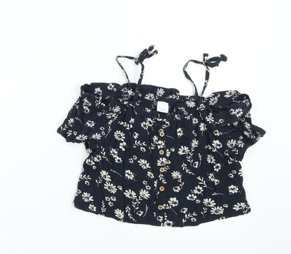 Next Girls Blue Floral  Basic Blouse Size 8 Years