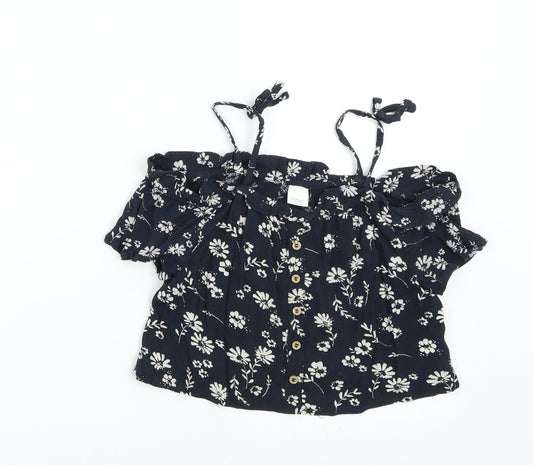 NEXT Girls Blue Floral  Basic Blouse Size 8 Years