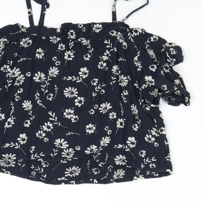 Next Girls Blue Floral  Basic Blouse Size 8 Years