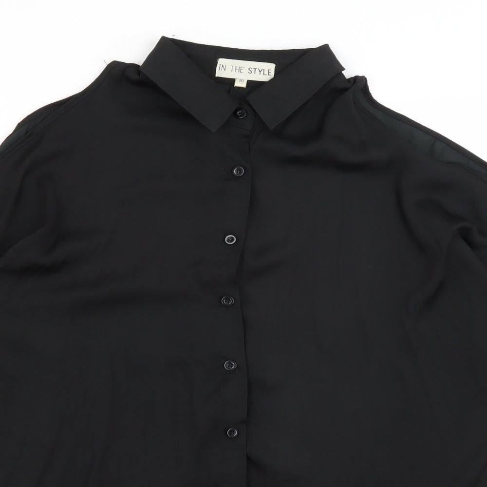 In the Style Womens Black   Basic Button-Up Size 10