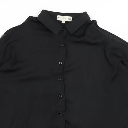 In the Style Womens Black   Basic Button-Up Size 10