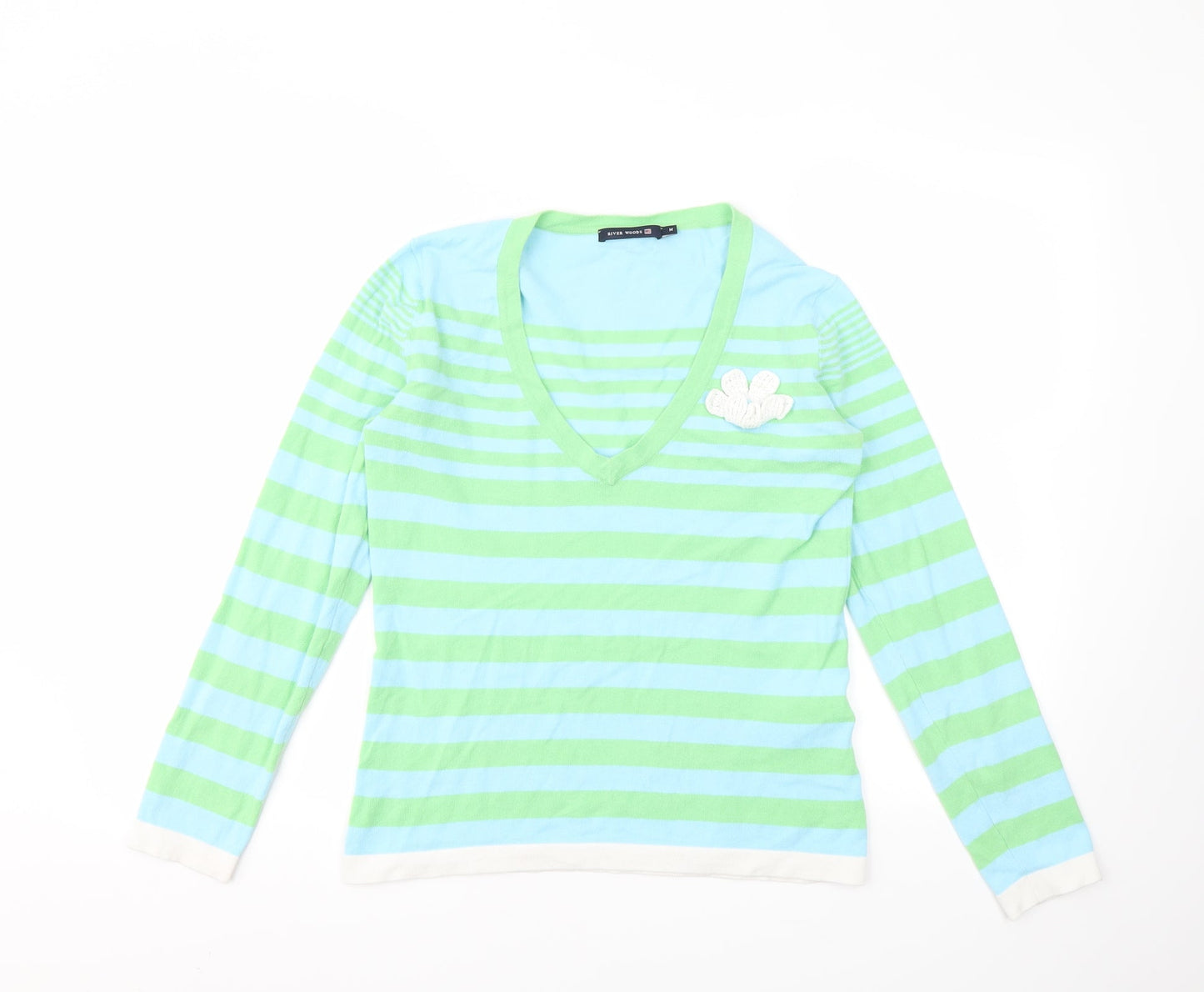 RIVER WOODS Womens Multicoloured Striped  Basic T-Shirt Size M