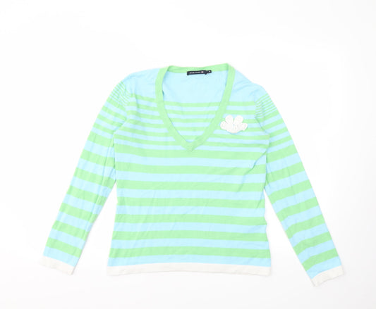 RIVER WOODS Womens Multicoloured Striped  Basic T-Shirt Size M