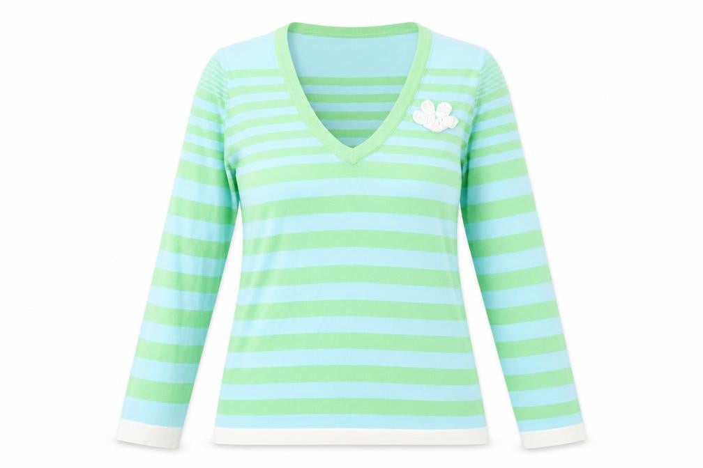 RIVER WOODS Womens Multicoloured Striped  Basic T-Shirt Size M