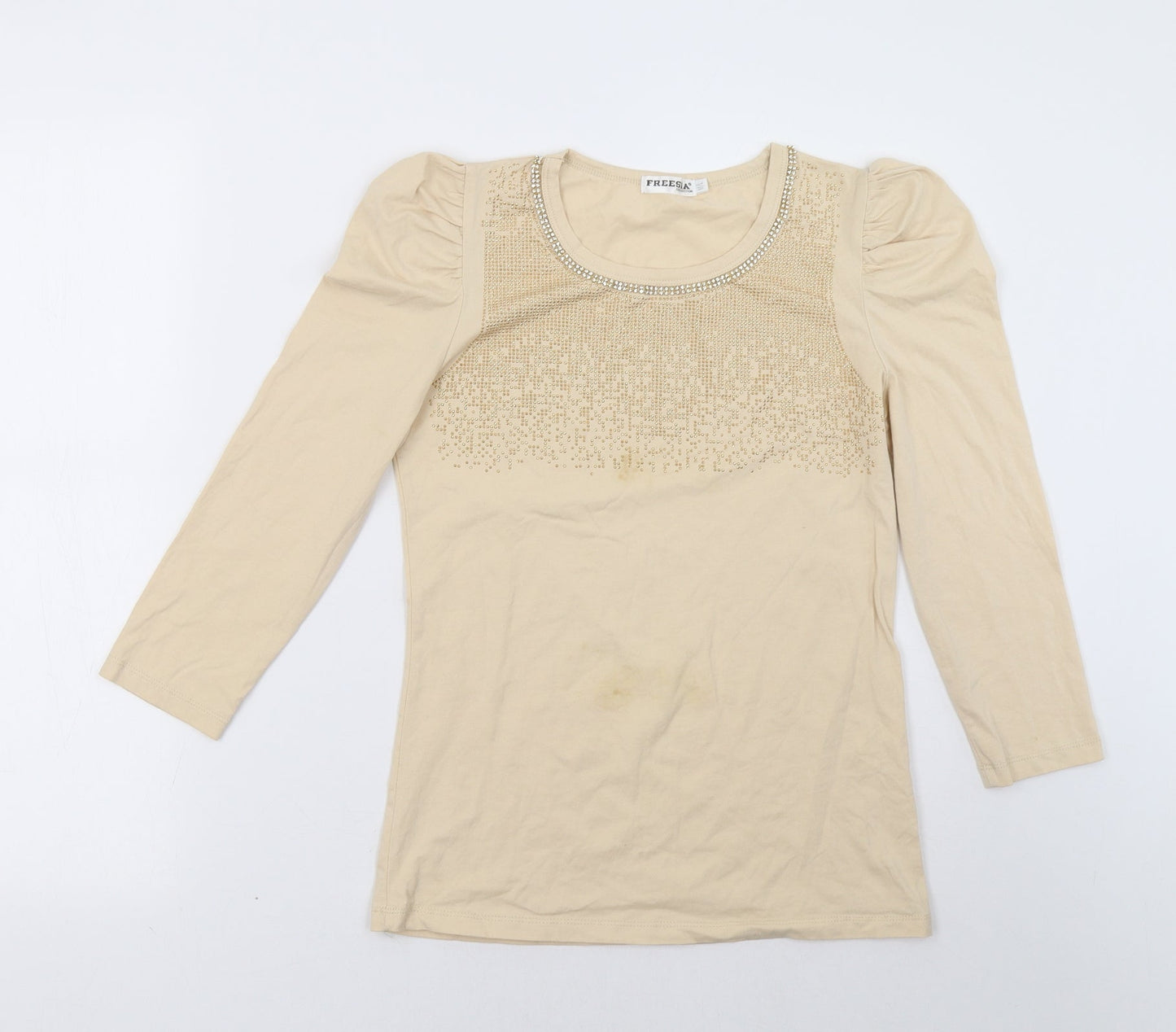 freesia Womens Beige   Pullover Sweatshirt Size M