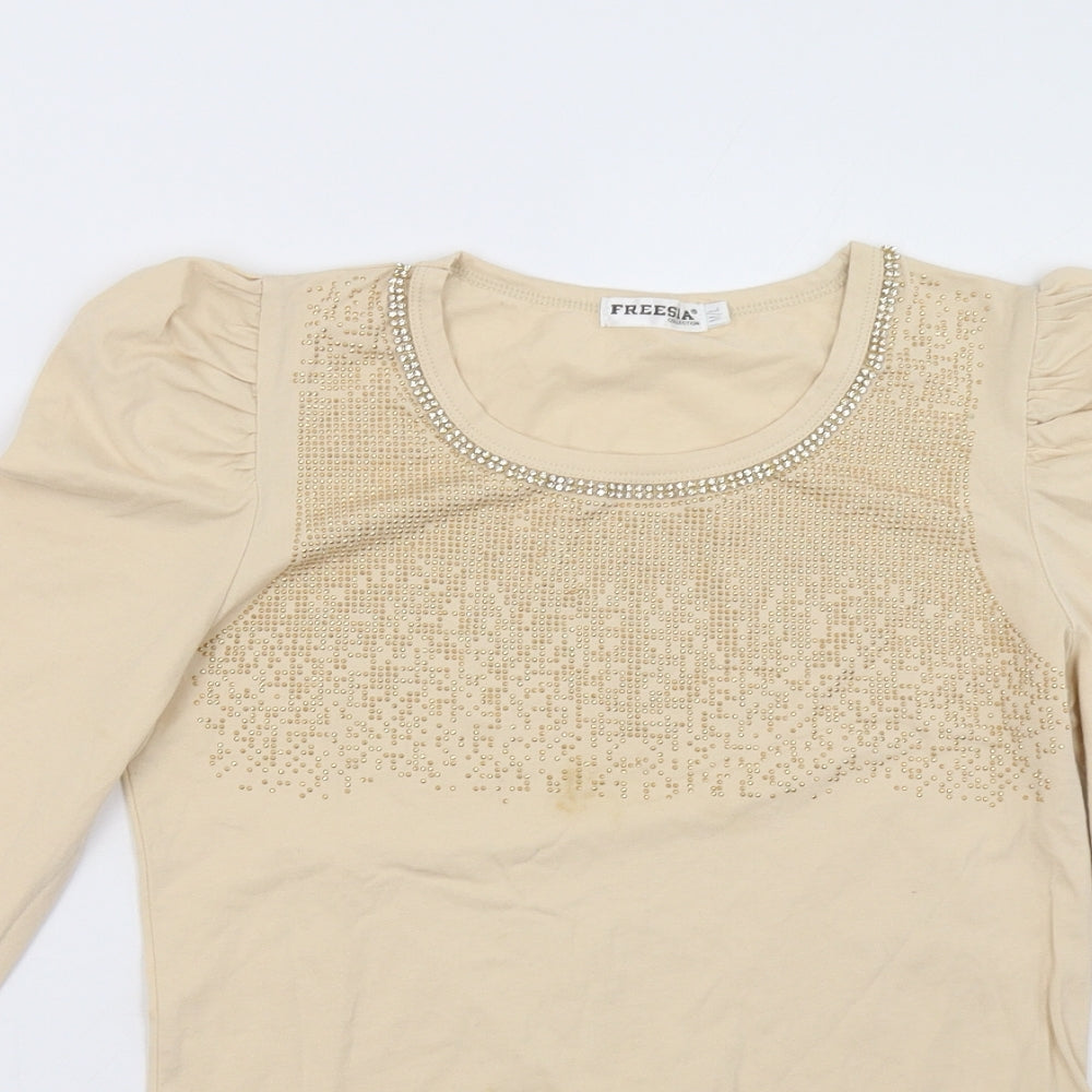 freesia Womens Beige   Pullover Sweatshirt Size M